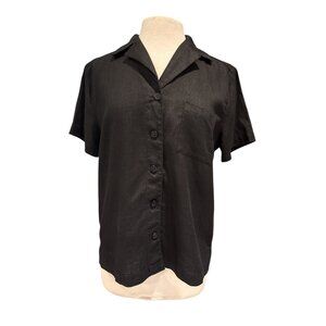 Valerie Stevens Casual Black Linen Button-Up Shirt L